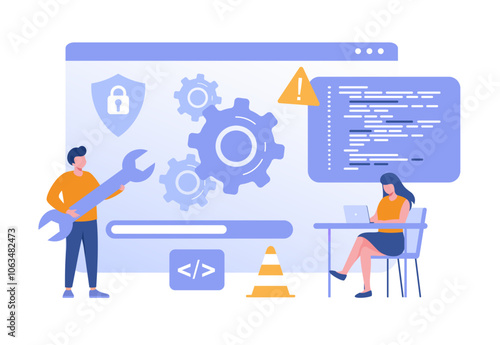 Web development. Web Developer, programming languages. css, html, it, ui. programmer cartoon character developing website, coding. flat illustration banner for website