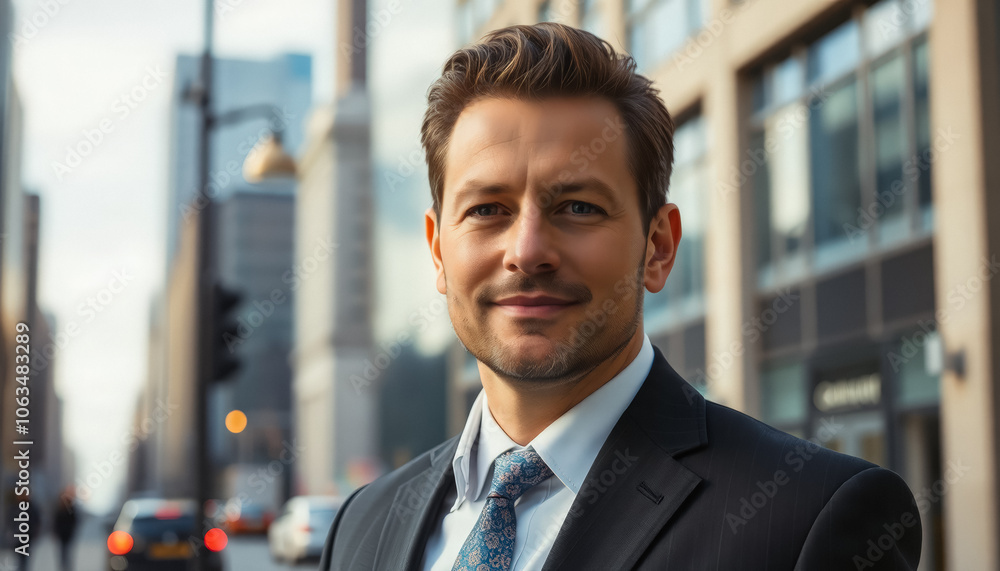 Portrait of a confident man in a business suit on the streets of the city. Portrait of a confident man in a business suit on the streets of the city.