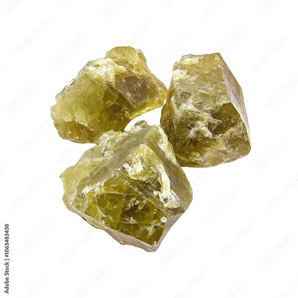 Three Green Crystals on White Background Three Green Crystals on White Background