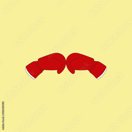 Boxing gloves hitting together vector illustration. Fighting boxing sport on yellow background