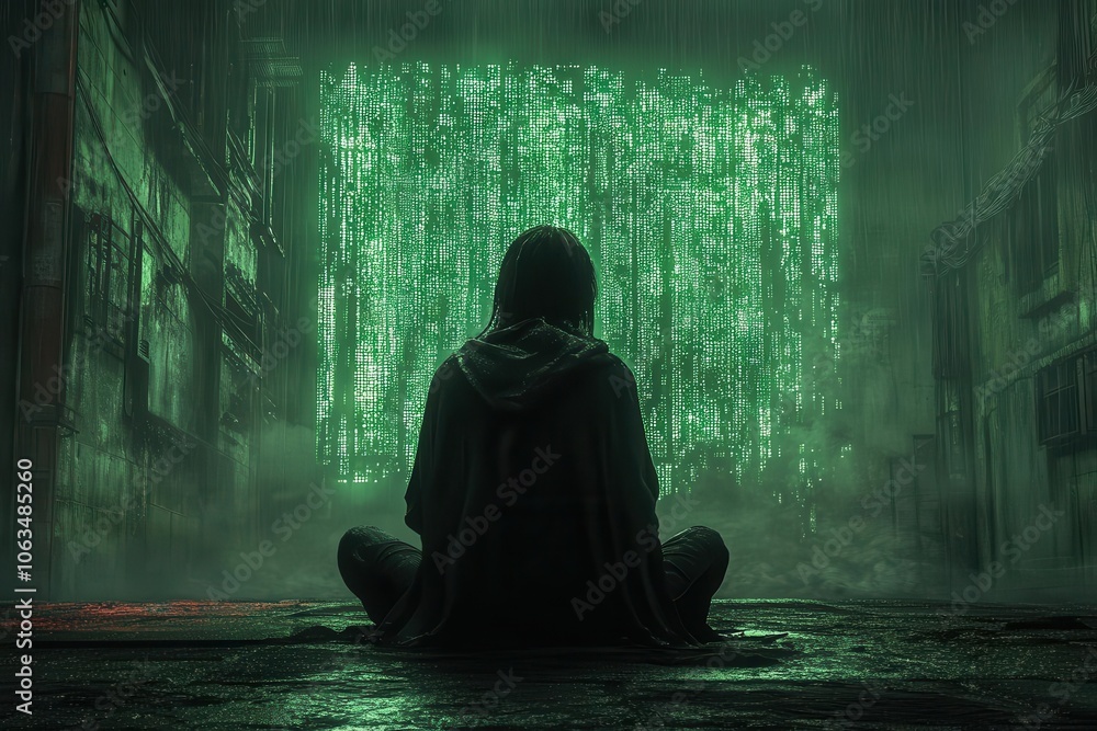 digital imagery depicting a hacker with a fake identity cloaked in shadows and surrounded by an aura of technological menace representing the world of cybercrime and digital deception digital imagery depicting a hacker with a fake identity cloaked in shadows and surrounded by an aura of technological menace representing the world of cybercrime and digital deception