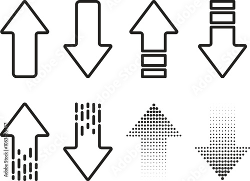 Collection of simple and isolated up and down arrow line vector icons