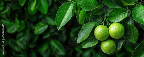 Wallpaper Mural Fresh green limes hanging on a vibrant green tree branch, natural setting Torontodigital.ca