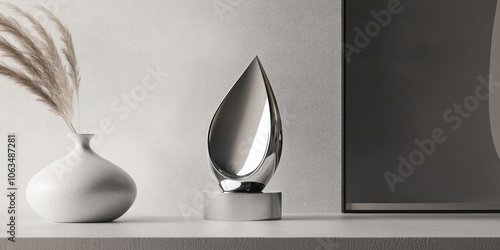 Elegant and minimalist design for a silver award trophy that embodies a stylish and puristic aesthetic. photo