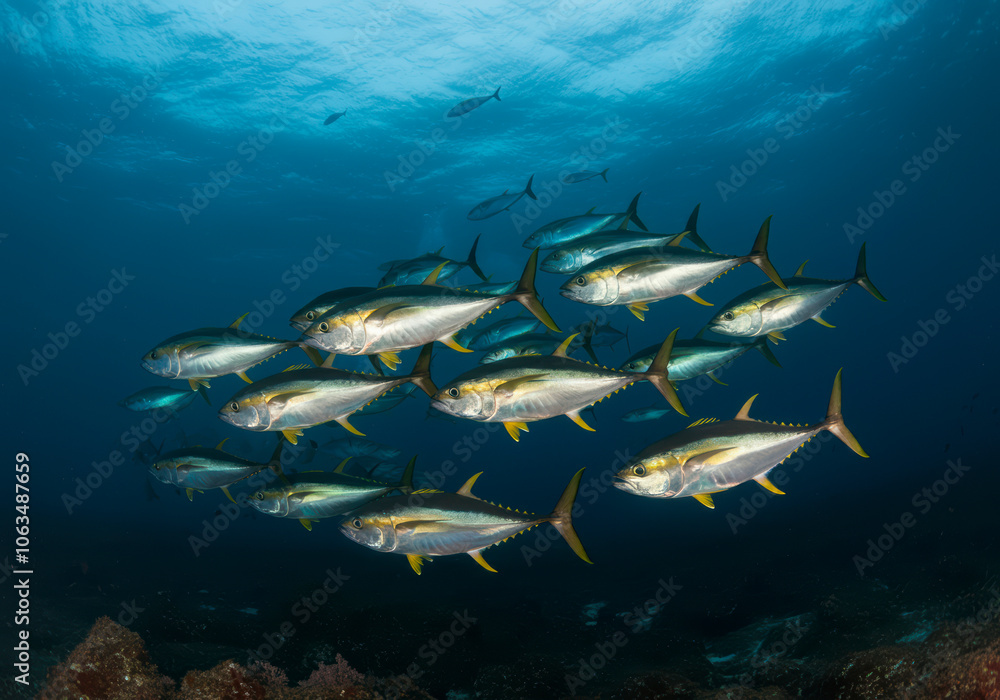Obraz premium Underwater wild world with tuna fishes wild life