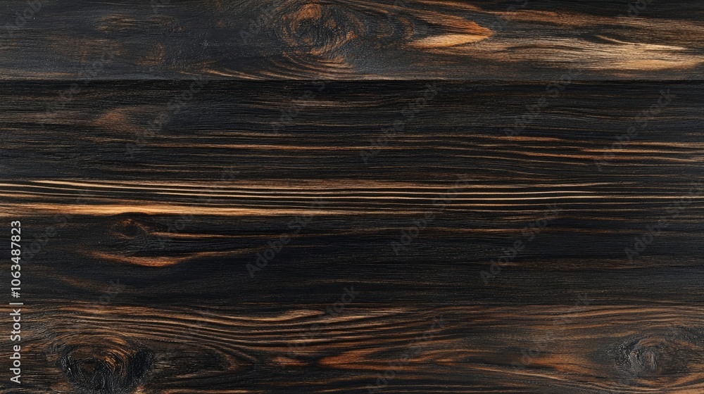 Fototapeta premium A rich black and dark brown wood texture highlights the natural beauty of permanent wood, perfect for various design projects. This versatile wood texture offers ample copy space.