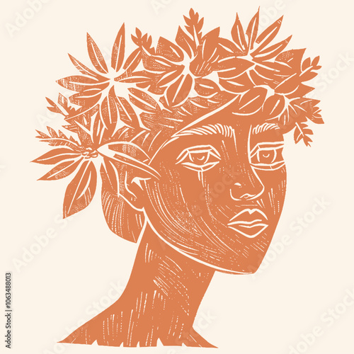 Romantic young teenager with a crown of flowers on his head, vector illustration