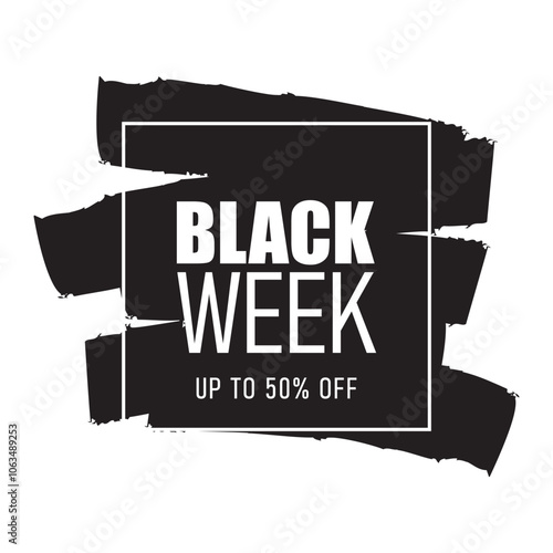 black week sale banner, black and white vector illustration isolated on white background, square sale design element