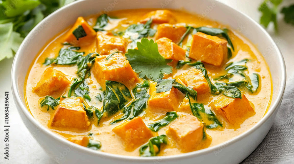 sweet potato and coconut curry with spinach
sweet potato and coconut curry with spinach