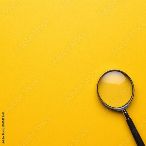 A magnifying glass resting on a bright yellow surface.