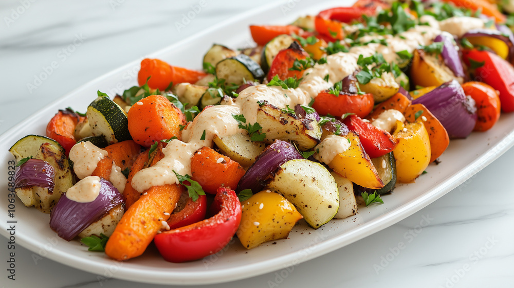 roasted vegetable medley with tahini drizzle
roasted vegetable medley with tahini drizzle