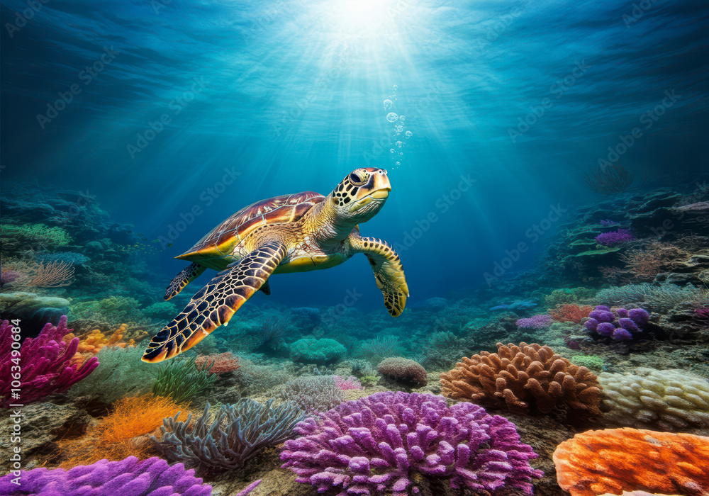 Obraz premium Turtle underwater world corals for 3d floor