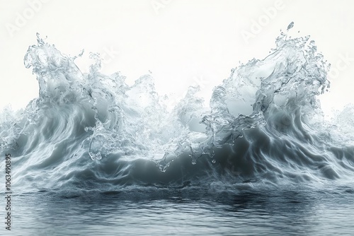 dynamic sea wave crashing against a pure white background showcasing the raw power and beauty of nature in a striking visual composition that captures movement and energy