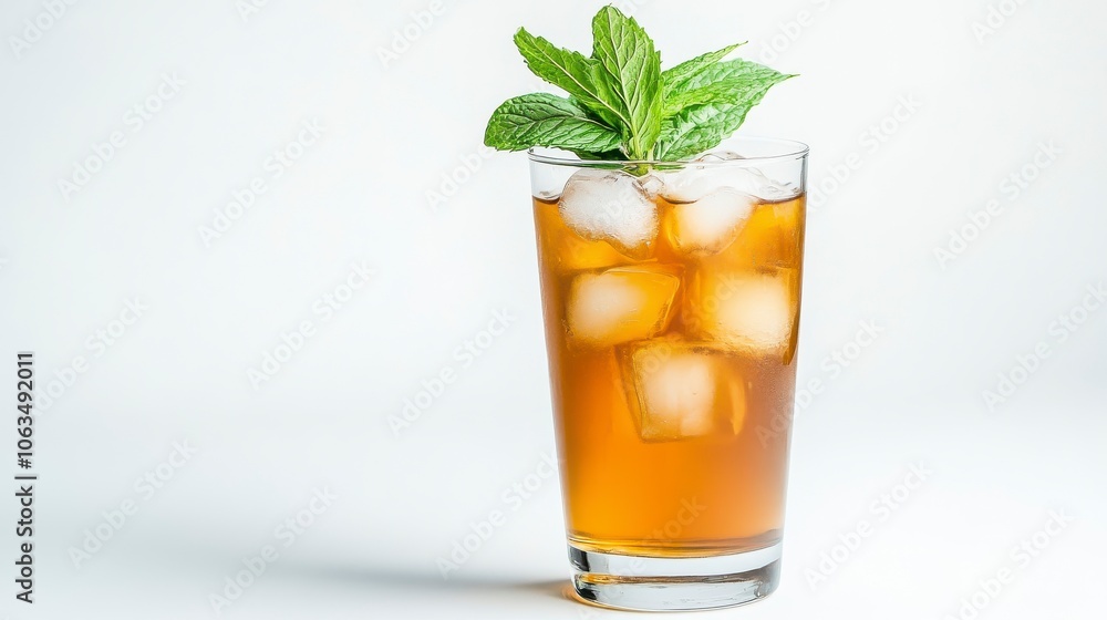 Refreshing Tall Glass of Iced Tea with Mint Garnish Refreshing Tall Glass of Iced Tea with Mint Garnish