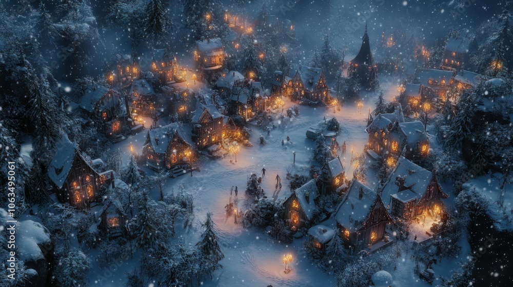 Fototapeta premium A mesmerizing high-angle view of a picturesque village in winter,