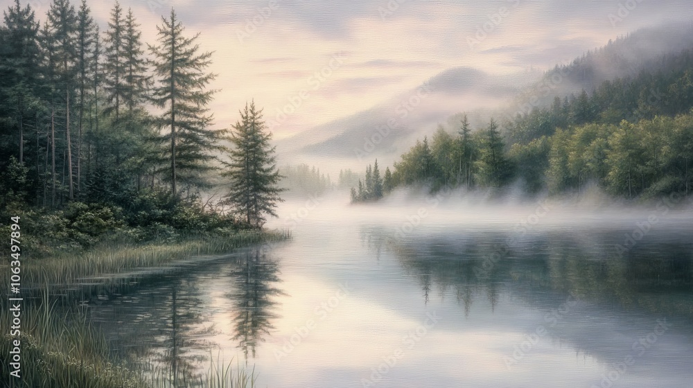 Calm Lake with Fog Calm Lake with Fog