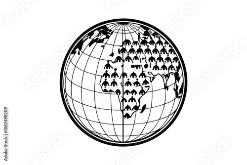 A 3D globe with a color-coded map showing the distribution of world population, using distinct shades to represent population density. Include an interactive key explaining the color scheme.