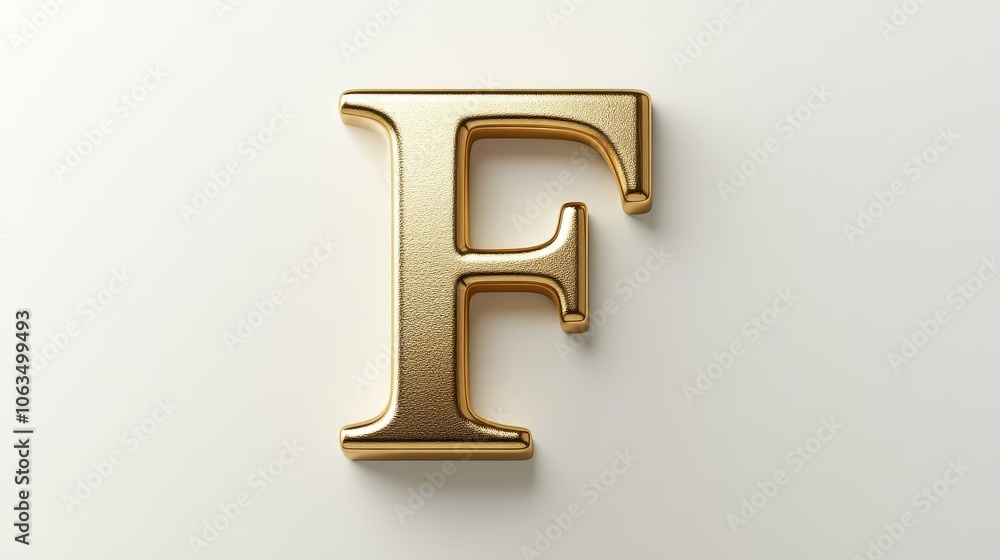 stylized 3d letter 'f' in brushed gold, elegantly crafted with a serif font, standing confidently against a bright white background, showcasing modern typography