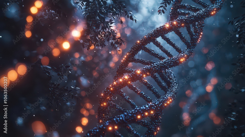 Glowing DNA Strand In Forest Glowing DNA Strand In Forest