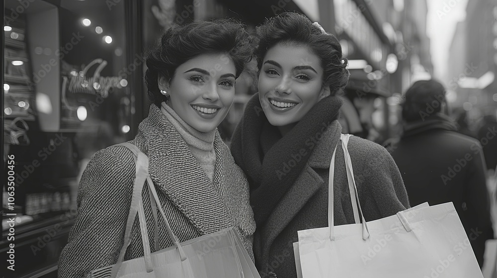 Happy Shoppers Enjoying Boxing Day Sales in City Happy Shoppers Enjoying Boxing Day Sales in City