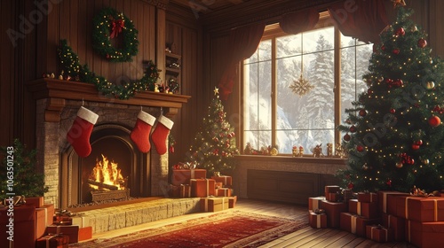 Wallpaper Mural Cozy Christmas Living Room with Decorated Tree Torontodigital.ca