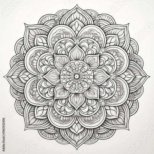 Hand drawn mandala lotus flower drawing