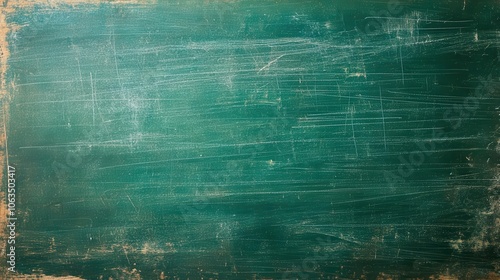 textured background of a classic green chalkboard, beautifully worn with chalk rubbings, creating an empty space perfect for educational or promotional content