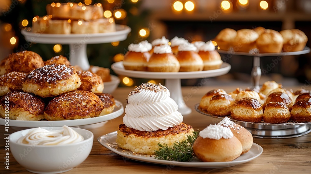 Traditional Hanukkah Foods Displayed on Festive Table Traditional Hanukkah Foods Displayed on Festive Table