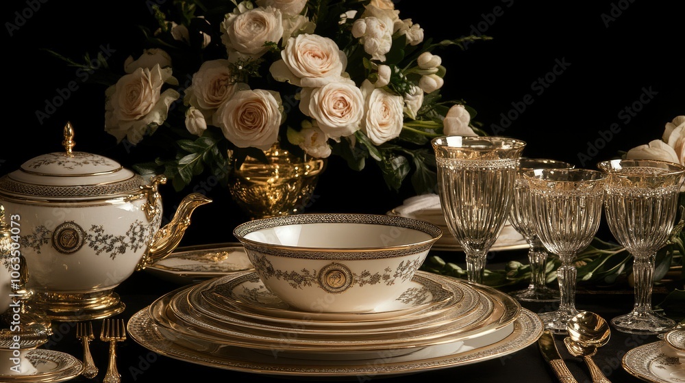 Fototapeta premium Elegant Table Setting with Floral Arrangement