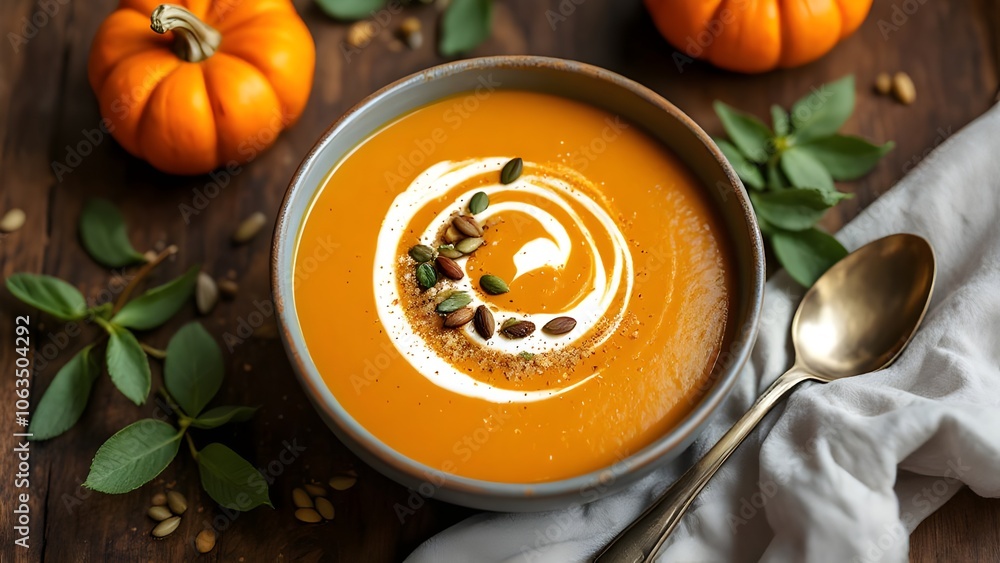 Pumpkin Soup with Cream Swirl and Toasted Pumpkin Seeds (Gluten-Free Cuisine) Pumpkin Soup with Cream Swirl and Toasted Pumpkin Seeds (Gluten-Free Cuisine)