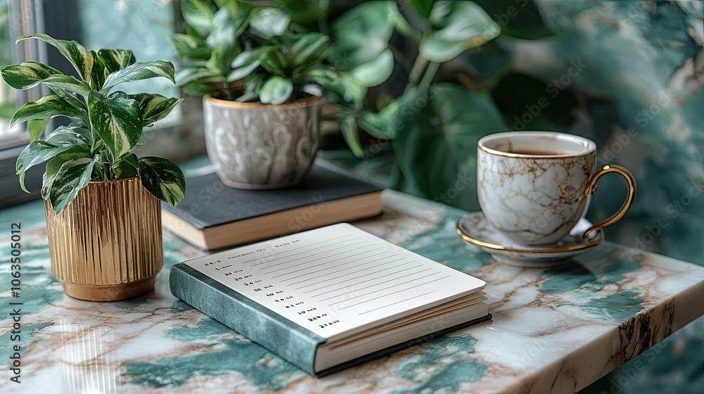 Elegant Planner Book with Dates and Greenery Elegant Planner Book with Dates and Greenery