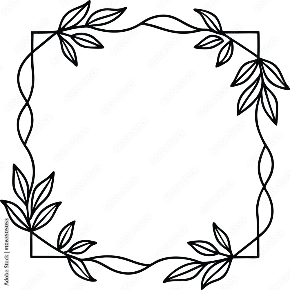 lineart minimalist floral hand drawn frame with leaf and simple floral border lineart minimalist floral hand drawn frame with leaf and simple floral border