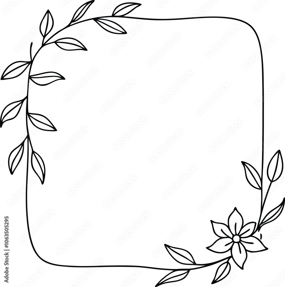 lineart minimalist floral hand drawn frame with leaf and simple floral border lineart minimalist floral hand drawn frame with leaf and simple floral border