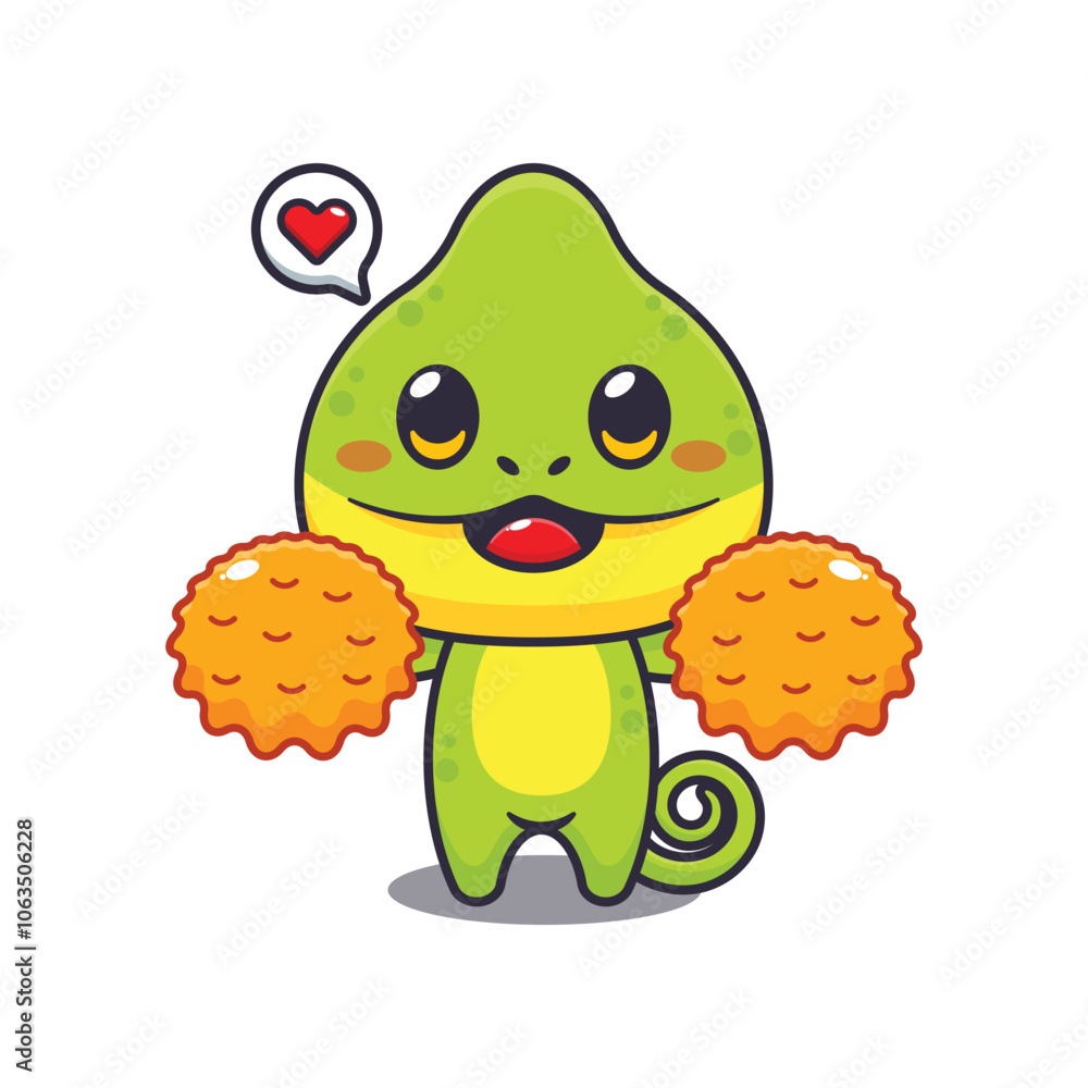 Obraz premium Cheerleader chameleon cartoon vector illustration
