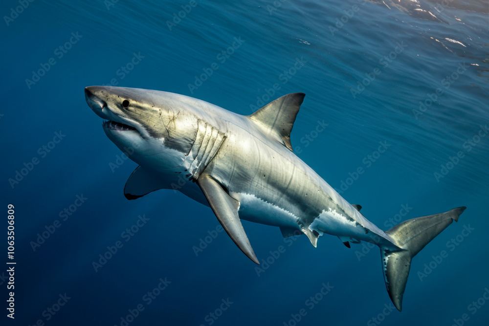 Fototapeta premium Great white sharks are one of the largest predatory fish in the world, underwater