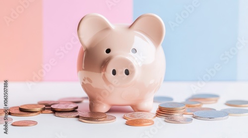 Close-Up of a Piggy Bank Surrounded by Coins