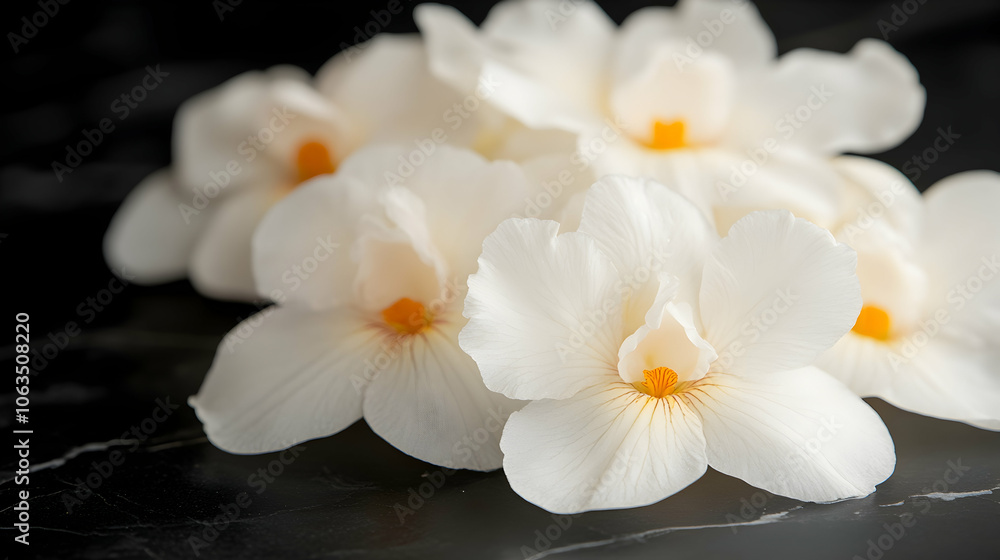 Fototapeta premium White Flowers on Black Marble, flower petals, delicate, elegant, beauty, nature