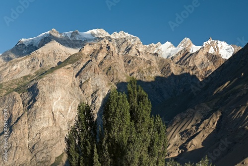 View from the village of Askole on the Braldu valley and the Karakoram mountain range. Gilgit-Baltistan region. Pakistan. Asia. photo