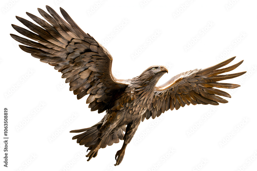 a bald eagle soars gracefully against a pristine white backdrop, showcasing intricate details in dark brown and yellow hues a bald eagle soars gracefully against a pristine white backdrop, showcasing intricate details in dark brown and yellow hues
