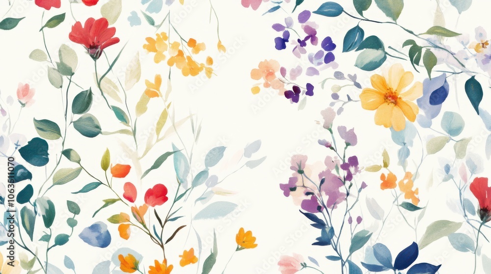 A serene arrangement of small wildflowers and leaves in soft, A serene arrangement of small wildflowers and leaves in soft,