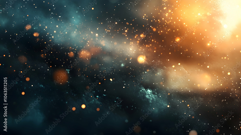 Obraz premium Abstract Cosmic Background with Glowing Lights and Nebula, galaxy, space, universe, stars, golden