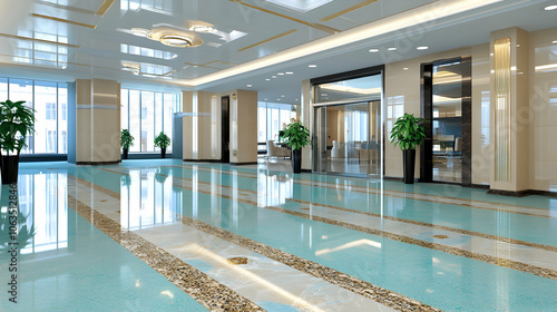 Modern Hotel Lobby Interior With Marble Floor, design, contemporary, architecture, building, tiles