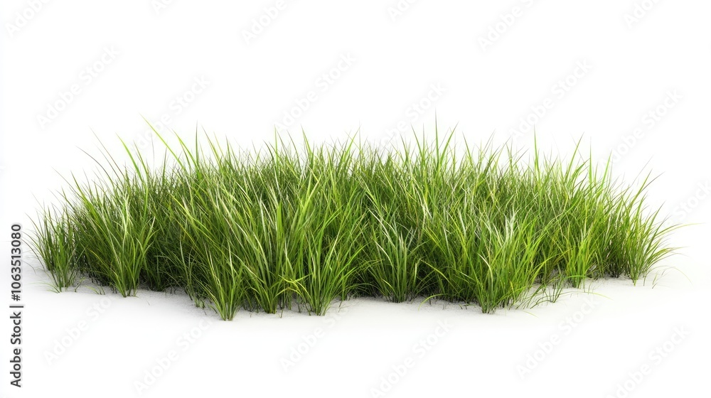 Fototapeta premium Lush green grass field captured on a clean white background, offering a continuous expanse of vibrant green grass ideal for various design uses and creative projects.