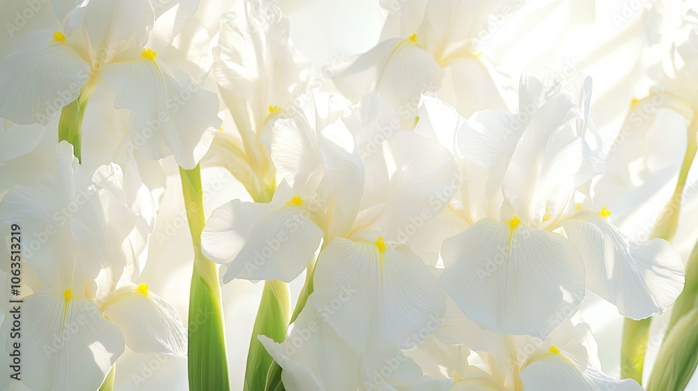 Fototapeta premium Close-up nature image of white wild lubeliae belonging to the iris family. This photo captures the essence of white wild lubeliae, with ample space for additional content.