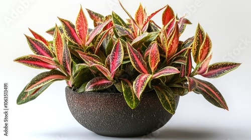 Beautiful Jewel Orchid Aeschynanthus Radicans plant displayed in a pot, adorned with lush green leaves, ideal for creating a serene atmosphere. Photo style offers ample copy space. photo