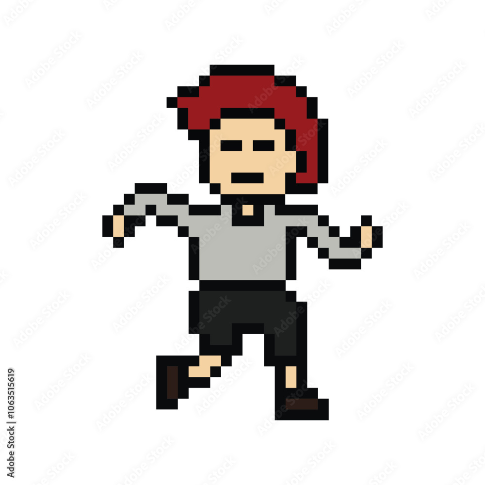 Fototapeta premium Cute pixel cartoon exercise run 8bit character man run or running jog cardio lifestyle for decoration life style 8 bit male boy jog marathon exercise png vector.