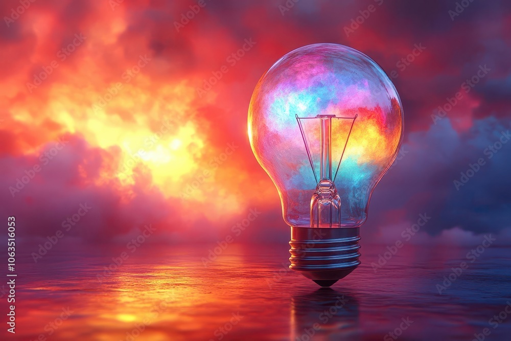 glowing colorful light bulb radiating bright hues symbolizing creativity and brainstorming set against a soft blurred background that enhances the idea of bright inspiration glowing colorful light bulb radiating bright hues symbolizing creativity and brainstorming set against a soft blurred background that enhances the idea of bright inspiration