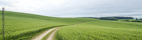 Country Road Through Green Field, path, dirt road, grass, meadow, green grass