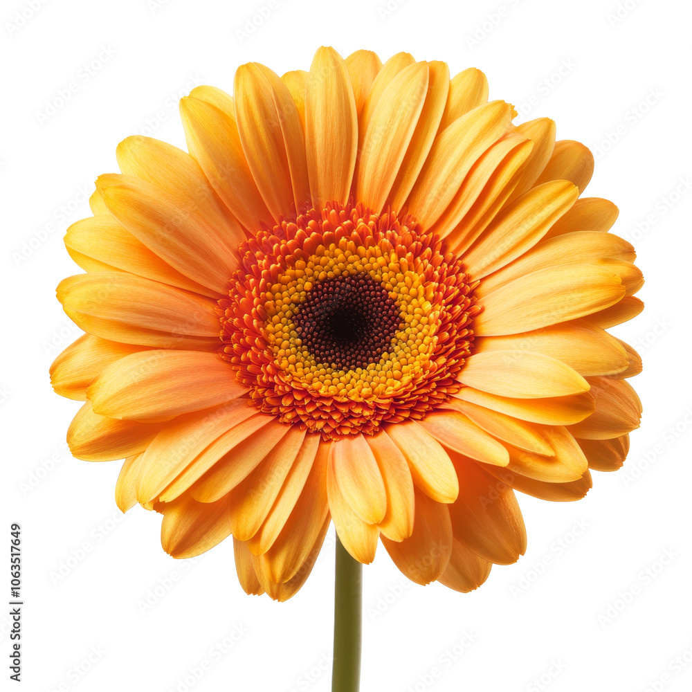 Bright orange gerbera daisy in full bloom isolated transparent Bright orange gerbera daisy in full bloom isolated transparent
