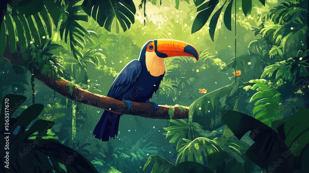 Obraz premium Vibrant Toucan in Lush Jungle Setting